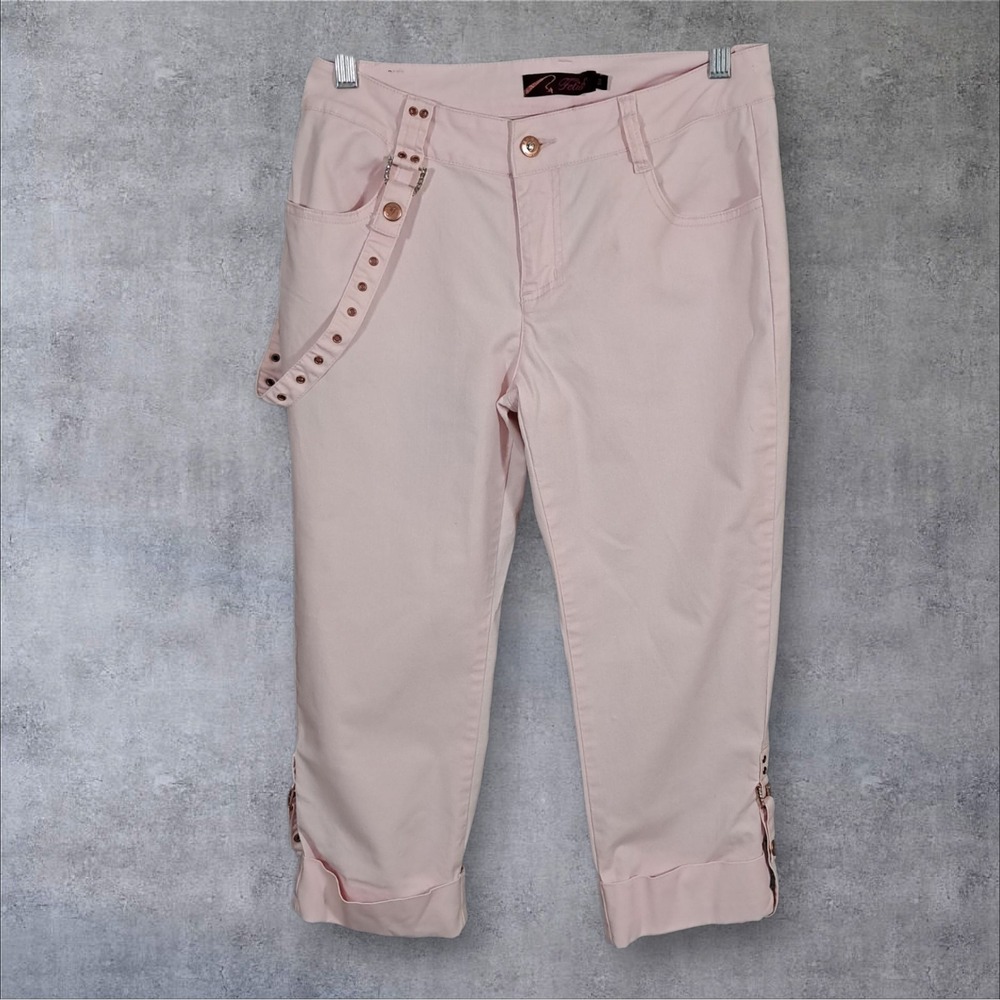 Y2K Vintage Fetish Low Rise‎ Pink Cropped Pants Size 8 Grunge 90s Rhinestones